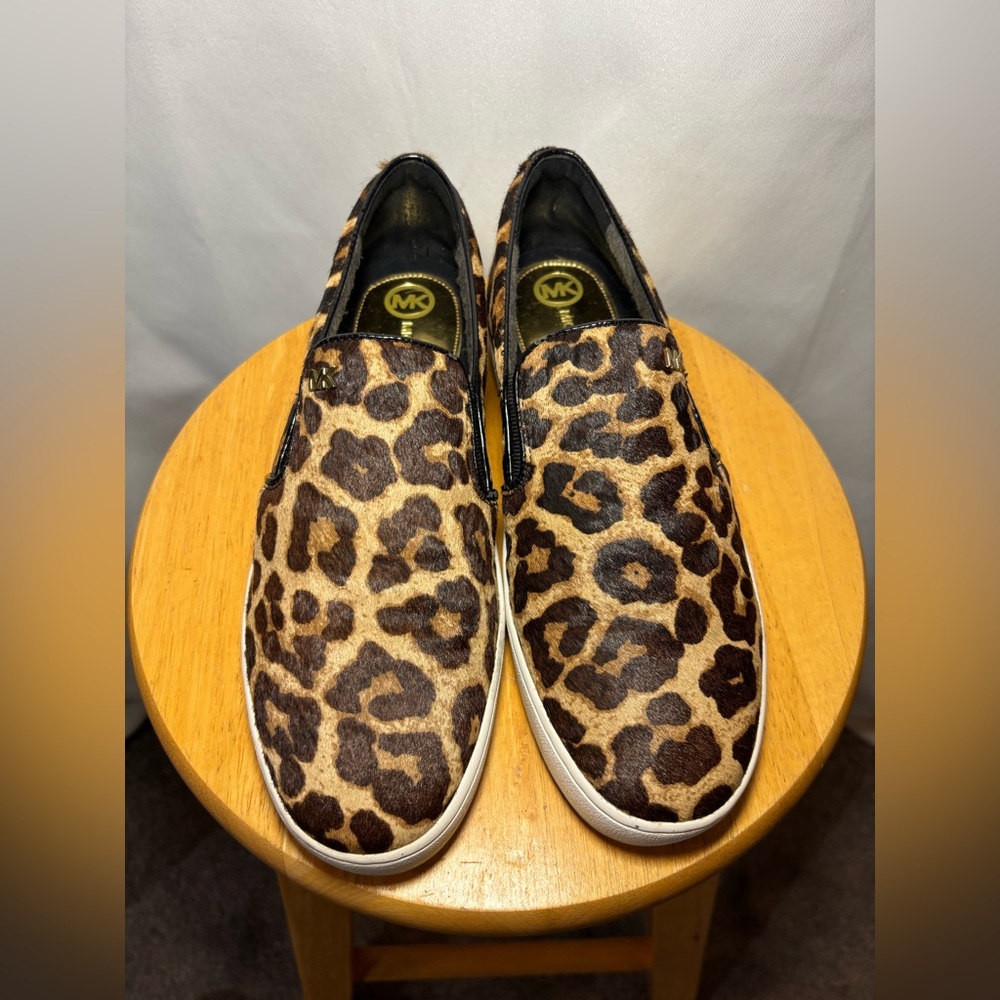 Michael Kors Leopard Calf Hair Slip-On Sneakers Women’s 8 Animal Print Chic - Picture 4 of 8